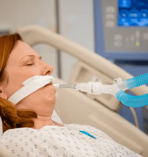 Intubated patient being treated with AirLife™ Edith heat and moisture exchanger.
