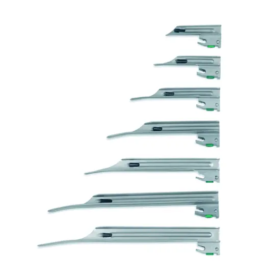 Vyaire's lineup of SunMed GreenLine laryngoscope blades in various sizes.