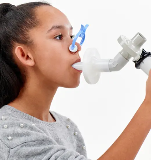 Another patient breathing into Vyaire's Vyntus SPIRO PC Spirometer pulmonary function testing device. Another patient breathing into Vyaire's Vyntus SPIRO PC Spirometer pulmonary function testing device.